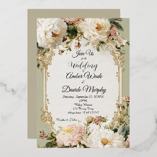 Romantic Sage Green and Gold Vintage Wedding Folieneinladung