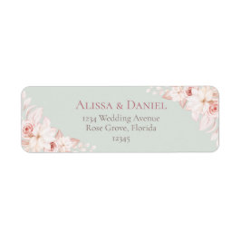 Romantic Sage Green and Pink Floral Address Label