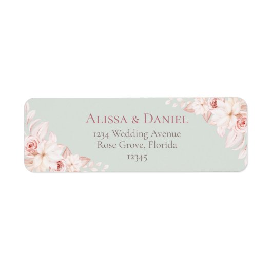 Romantic Sage Green and Pink Floral Address Label (Vorne)