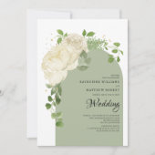 Romantic Sage Green Cream Rose Boho Floral Arch Einladung (Vorderseite)
