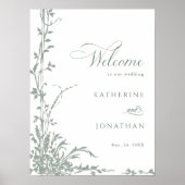 Romantic Sage Green Floral Garden Wedding Welcome Poster (Vorne)
