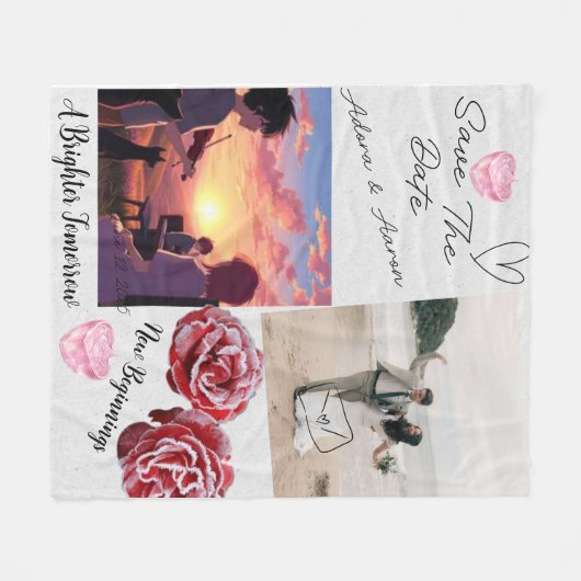 Romantic Save The Date Wedding Collage Fleecedecke (Vorderseite (Horizontal))