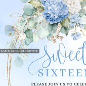 Romantic Script Blue Floral Eucalyptus Sweet 16  Einladung