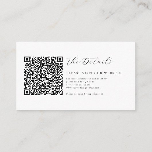 Romantic Script Calligraphy QR Code Wedding RSVP Begleitkarte (Rückseite)