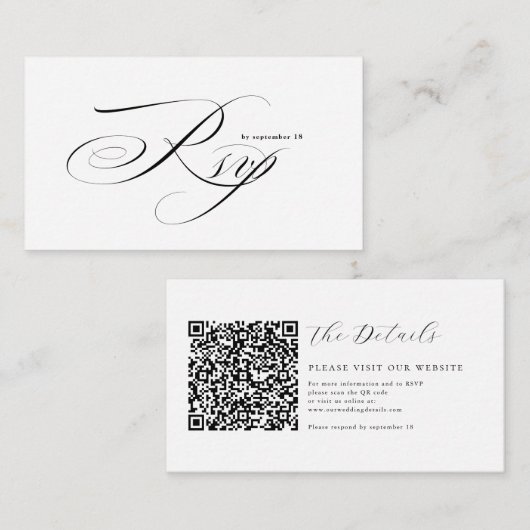 Romantic Script Calligraphy QR Code Wedding RSVP Begleitkarte (Vorne/Hinten)