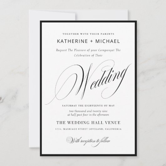Romantic Script Calligraphy Simple & Chic Wedding Einladung (Vorderseite)
