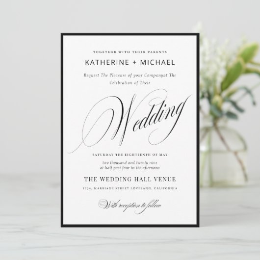 Romantic Script Calligraphy Simple & Chic Wedding Einladung (Stehend Vorderseite)