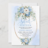 Romantic Script Dusty Blue Peony Sweet Sixteen Einladung (Vorderseite)