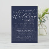 Romantic Script Navy Castle Illustration Wedding Einladung (Stehend Vorderseite)