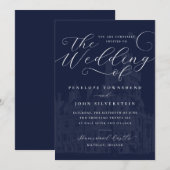 Romantic Script Navy Castle Illustration Wedding Einladung (Vorne/Hinten)