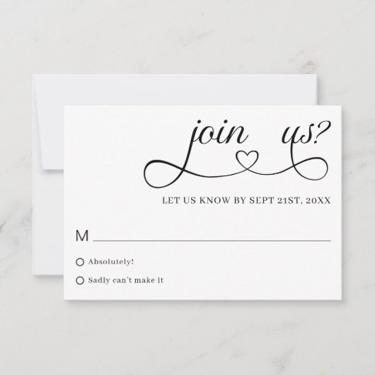 Romantic Script Typography Minimalist Wedding RSVP Karte (Vorderseite)