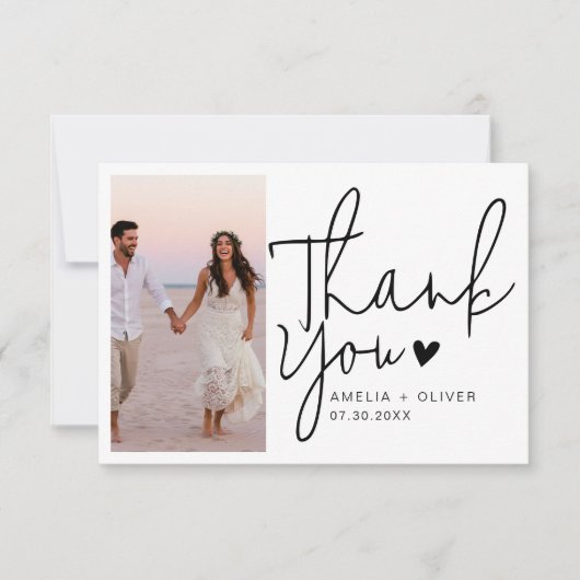 Romantic Script Typography Wedding Photo Dankeskarte (Vorderseite)