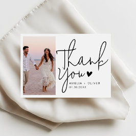 Romantic Script Typography Wedding Photo Dankeskarte