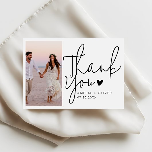 Romantic Script Typography Wedding Photo Dankeskarte