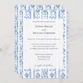 Romantic Sicily Italian Rustic Blue Stripe Wedding Einladung (Vorne/Hinten)
