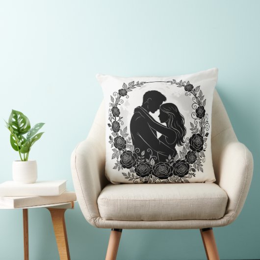 Romantic Silhouette Couple Rose Wreath Pillow Kissen (Stuhl )