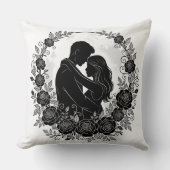 Romantic Silhouette Couple Rose Wreath Pillow Kissen (Vorderseite)