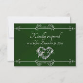 Romantic Silver Scroll Heart on Emerald RSVP Karte (Vorderseite)