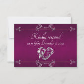Romantic Silver Scroll Heart on Plum RSVP Karte (Vorderseite)