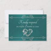 Romantic Silver Scroll Heart on Teal RSVP Karte (Vorderseite)