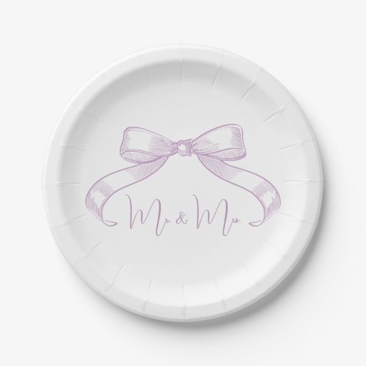 Romantic Sketched Bow l Lilac Mr & Mrs Wedding Pappteller (Vorderseite)