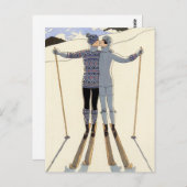 Romantic Skiing Couple Postcard Postkarte (Vorne/Hinten)