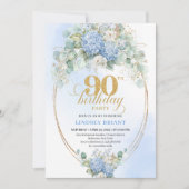 Romantic Soft Blue Hydrangea 90th Birthday Invite Einladung (Vorderseite)