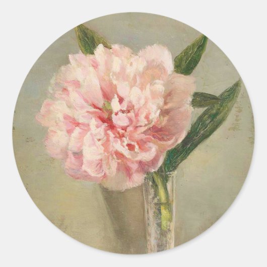 Romantic soft pink peony in vase runder aufkleber (Vorderseite)