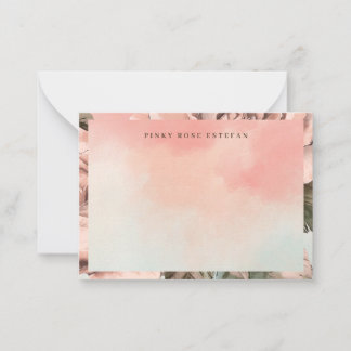 Romantic Soft Pink Rose Watercolor Flat Note Card Mitteilungskarte