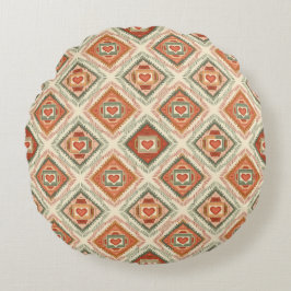 Romantic Southwestern Heart Pattern Peach & Sage Rundes Kissen