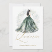 Romantic Spanish Quinceañera in Green & Golden  Einladung (Vorderseite)
