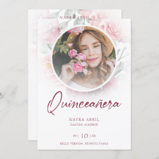 Romantic Spanish Quinceañera Photo Floral in Pink Einladung