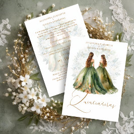 Romantic Spanish Quinceañeras Twins Green Shades Einladung