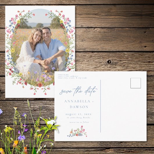Romantic Spring Wildflower Garden Photo Save Date Postkarte