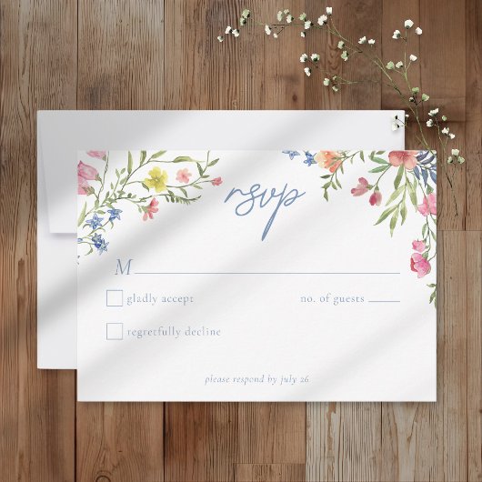 Romantic Spring Wildflower Garden Wedding RSVP Karte