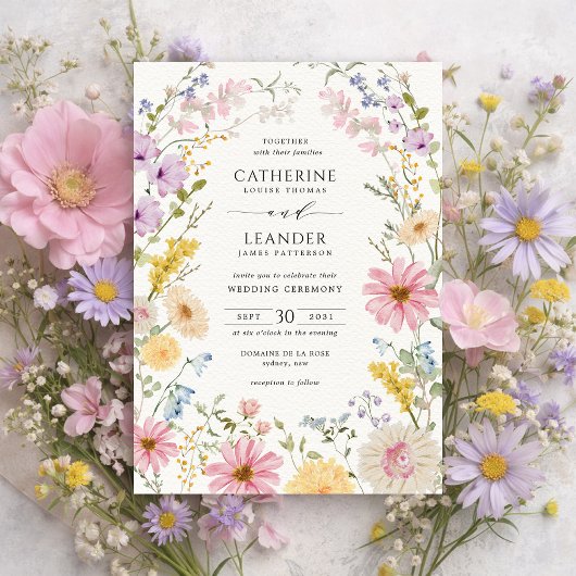 Romantic Spring Wildflower Meadow Wedding Einladung