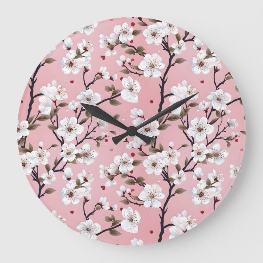 Romantic Springtime Cherry Blossoms Japandi Floral Große Wanduhr (Vorderseite)