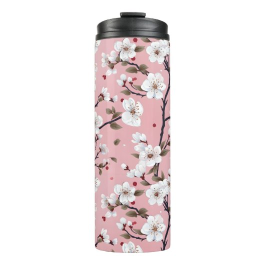 Romantic Springtime Cherry Blossoms Japandi Floral Thermosbecher (Vorderseite)
