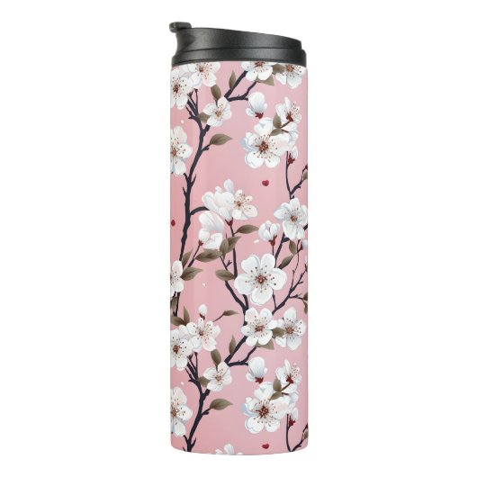 Romantic Springtime Cherry Blossoms Japandi Floral Thermosbecher (Nach rechts gedreht)