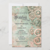 Romantic Steampunk Gears Wedding Invitation Einladung (Vorderseite)