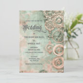 Romantic Steampunk Gears Wedding Invitation Einladung (Stehend Vorderseite)
