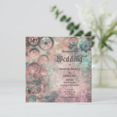 Romantic Steampunk Gears Wedding Invitation Einladung (Stehend Vorderseite)