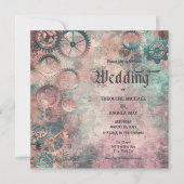 Romantic Steampunk Gears Wedding Invitation Einladung (Vorderseite)