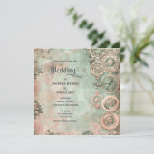Romantic Steampunk Gears Wedding Invitation Einladung (Stehend Vorderseite)