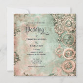 Romantic Steampunk Gears Wedding Invitation Einladung (Vorderseite)