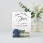 Romantic Steel Blue Rose Wedding Save the Date Ankündigungspostkarte (Stehend Vorderseite)