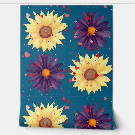 Romantic Sunflower Heart Teal Textured Tapete
