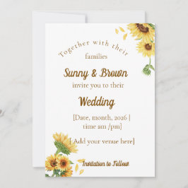 Romantic Sunflower Rustic Yellow Wedding Einladung
