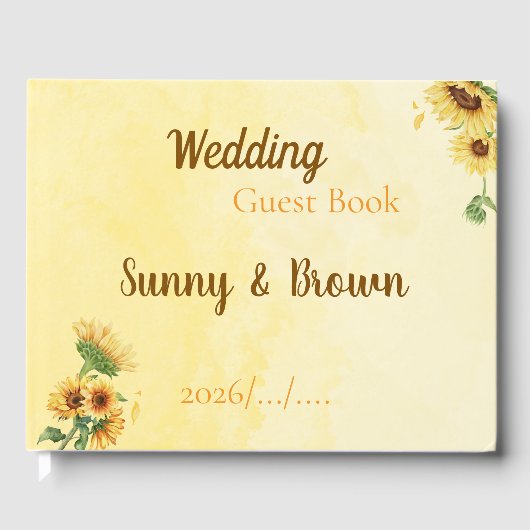 Romantic Sunflower Rustic Yellow Wedding Gästebuch (Vorderseite)