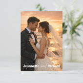 Romantic Sunset Beach Vows Wedding Photo Begleitkarte (Stehend Vorderseite)